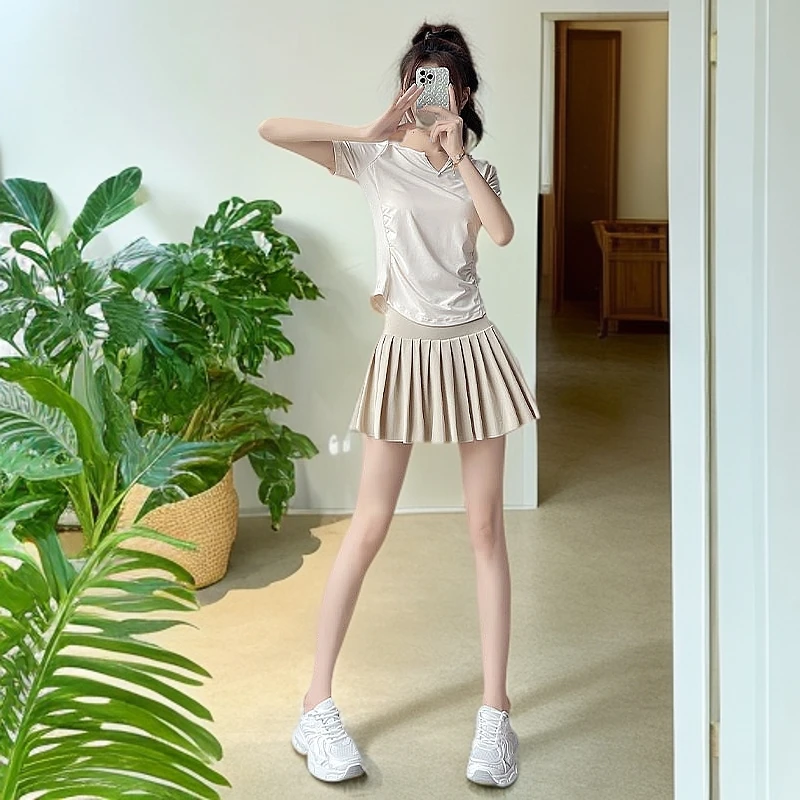 夏季新款瑜伽健身衣女网球短裙晨跑服跑步2025羽毛球春夏短袖套装
