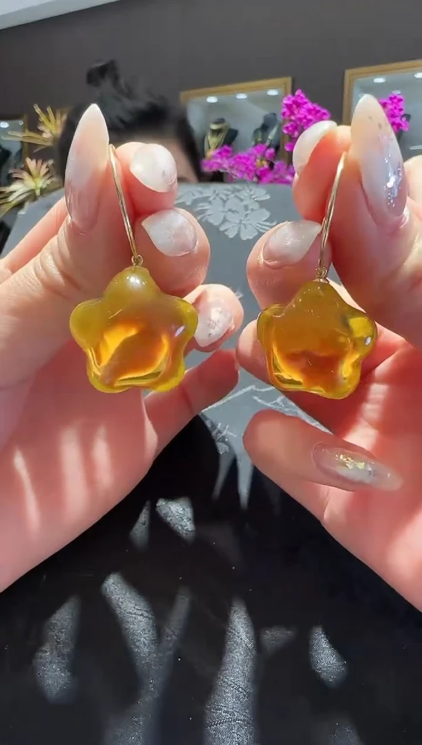 【闪购商品】琥珀耳饰未镶嵌蜜蜡星星耳环