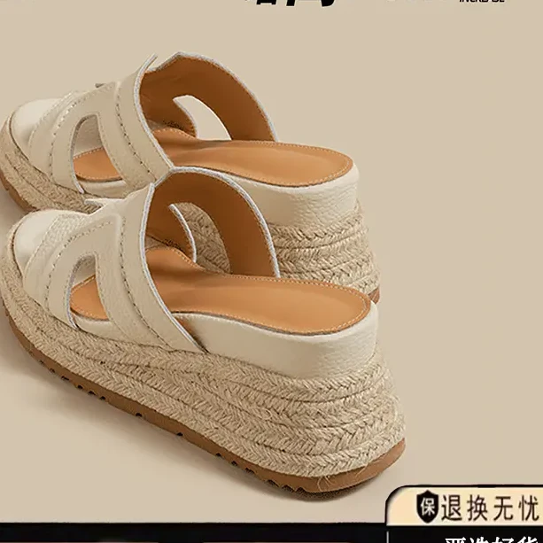 厚底增高5CM！路丝同款松糕鞋高跟凉鞋女夏外穿坡跟爆款一字凉拖鞋