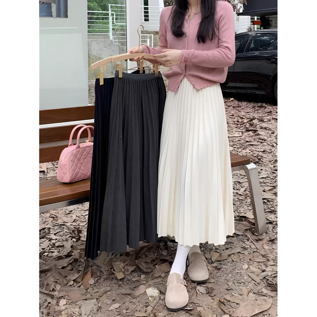 韩版洋气加厚毛呢百褶裙女2025秋冬新款欧货高端垂坠感褶皱半身裙