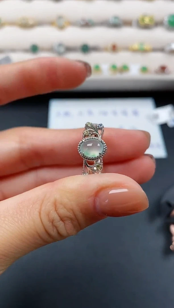 银S925镶嵌戒指翡翠天然缅甸A货翡翠11 9-10