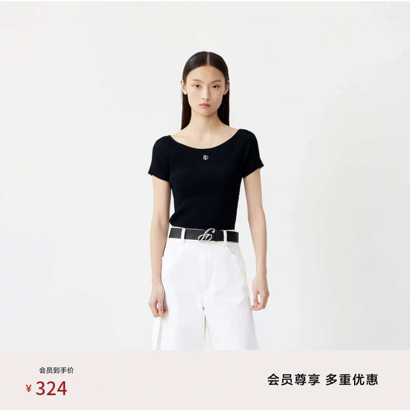 edition夏季大圆领复古时尚休闲条纹针织衫女短袖上衣#EBC2SWTT03