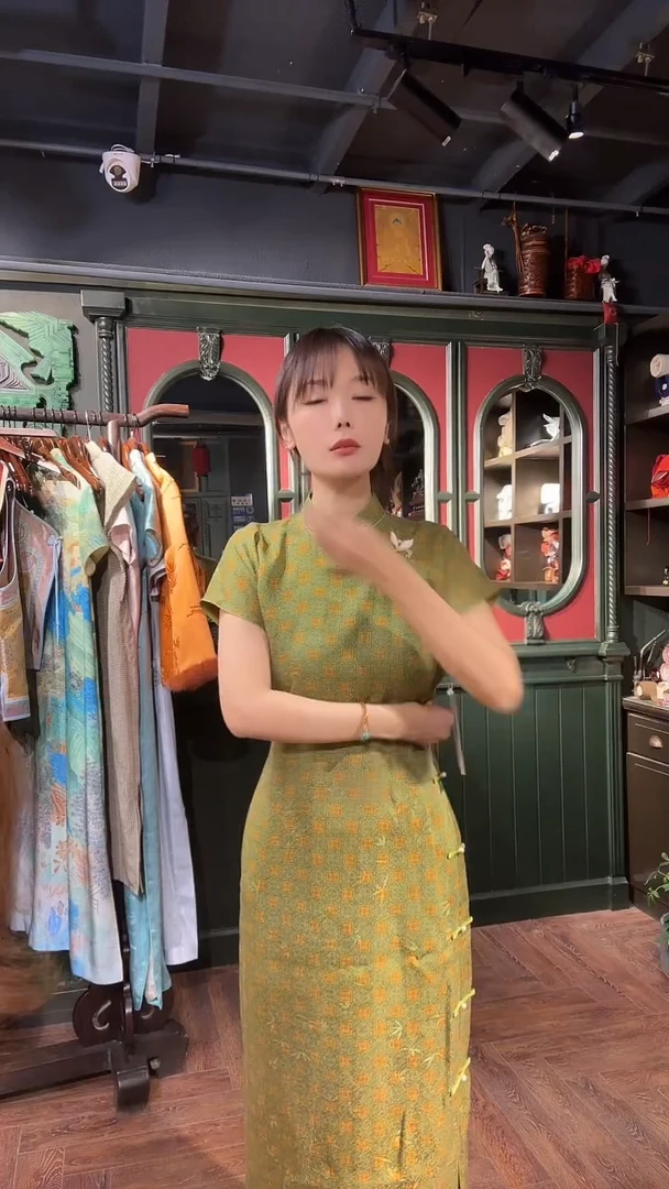 【现货】香云纱咸菜绿旗袍