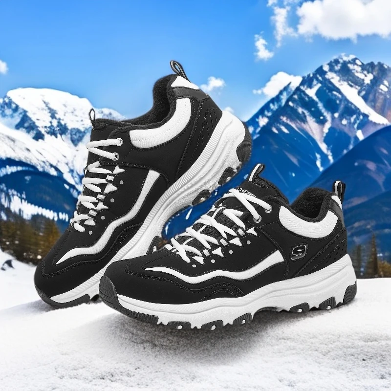 Skechers/斯凯奇男款冬季加绒保暖绑带厚底运动休闲百搭老爹鞋