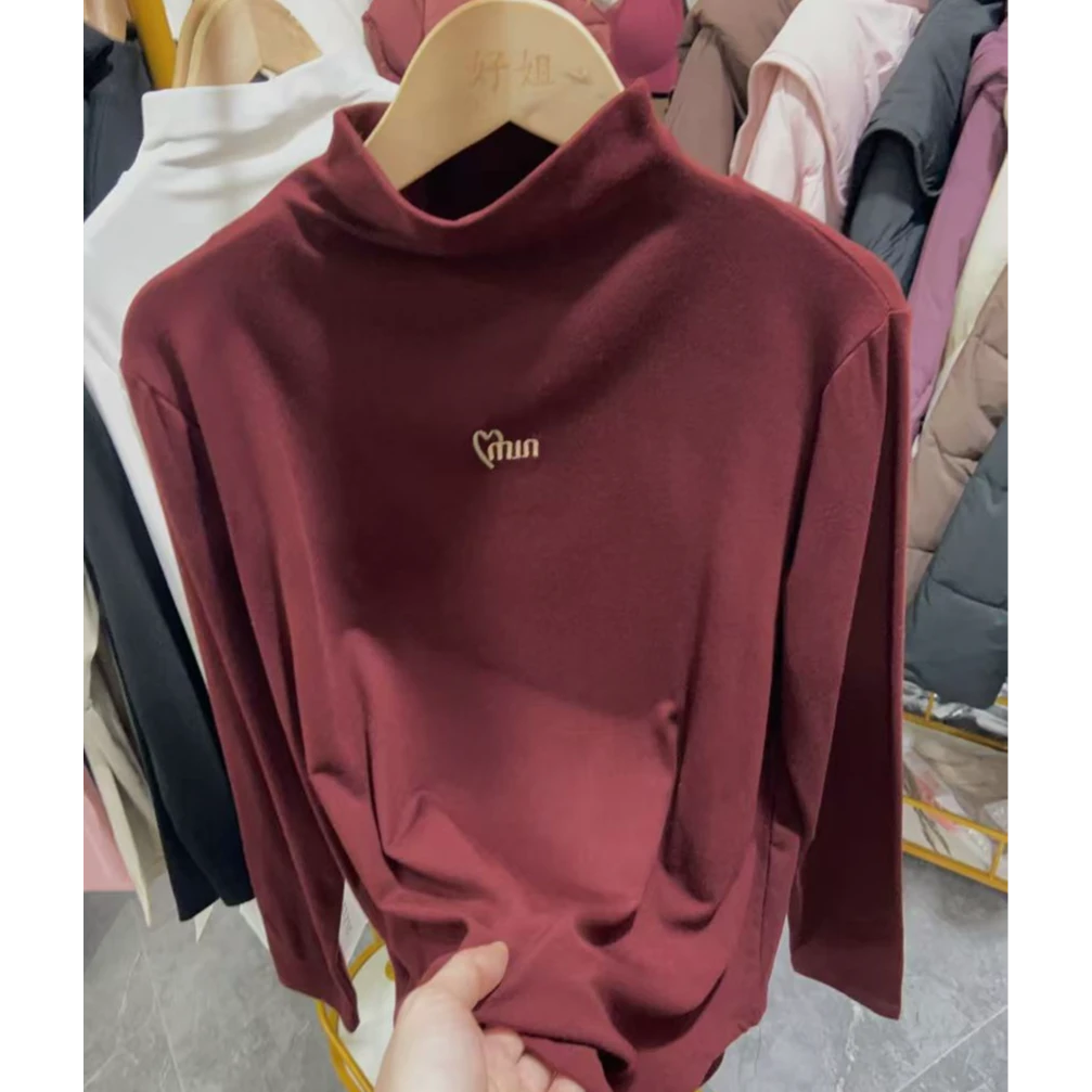 新款A1867安可拉红M心刺绣贝壳领T恤