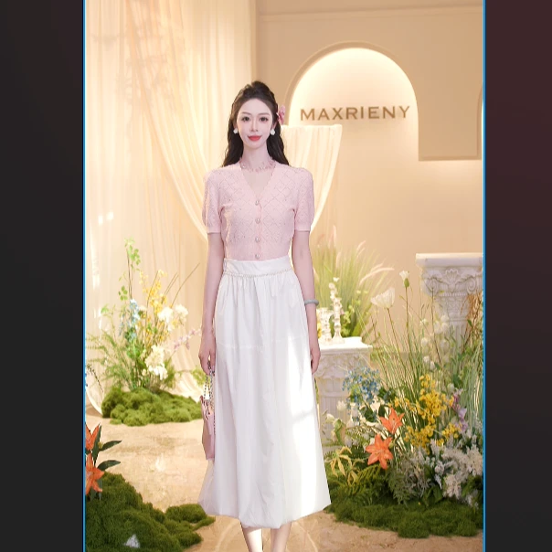 MAXRIENY25年夏季新款精致优雅感高腰显瘦伞裙