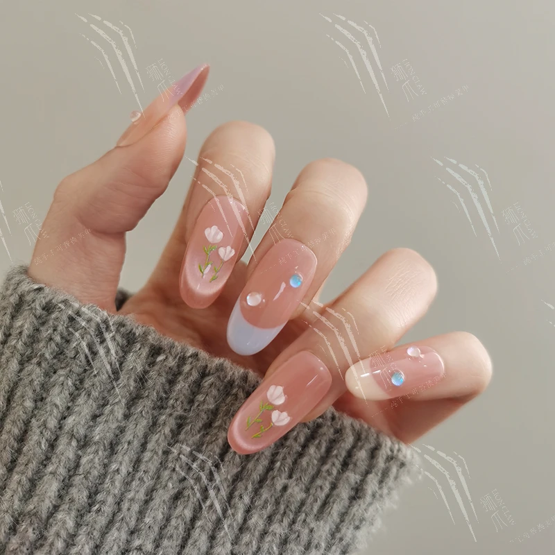 【春日来信】清透桃桃冰沙玻璃珠猫眼超绝水光感镶钻法式电镀光猫眼