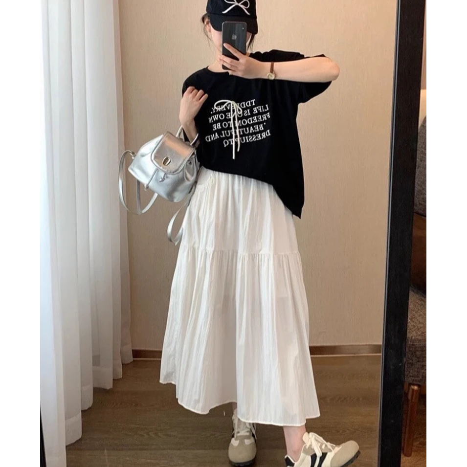 简约时髦孕妇裙子夏季新款高腰显瘦气质百搭高品质舒适孕妇半身裙