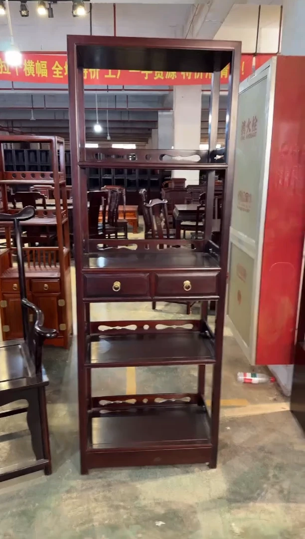 黑酸枝木类成套家具无门书柜