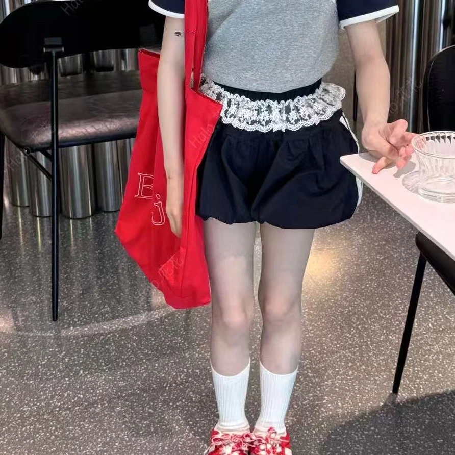 【豪宝贝】2025夏款蕾丝腰边杠杠花苞短裤5428
