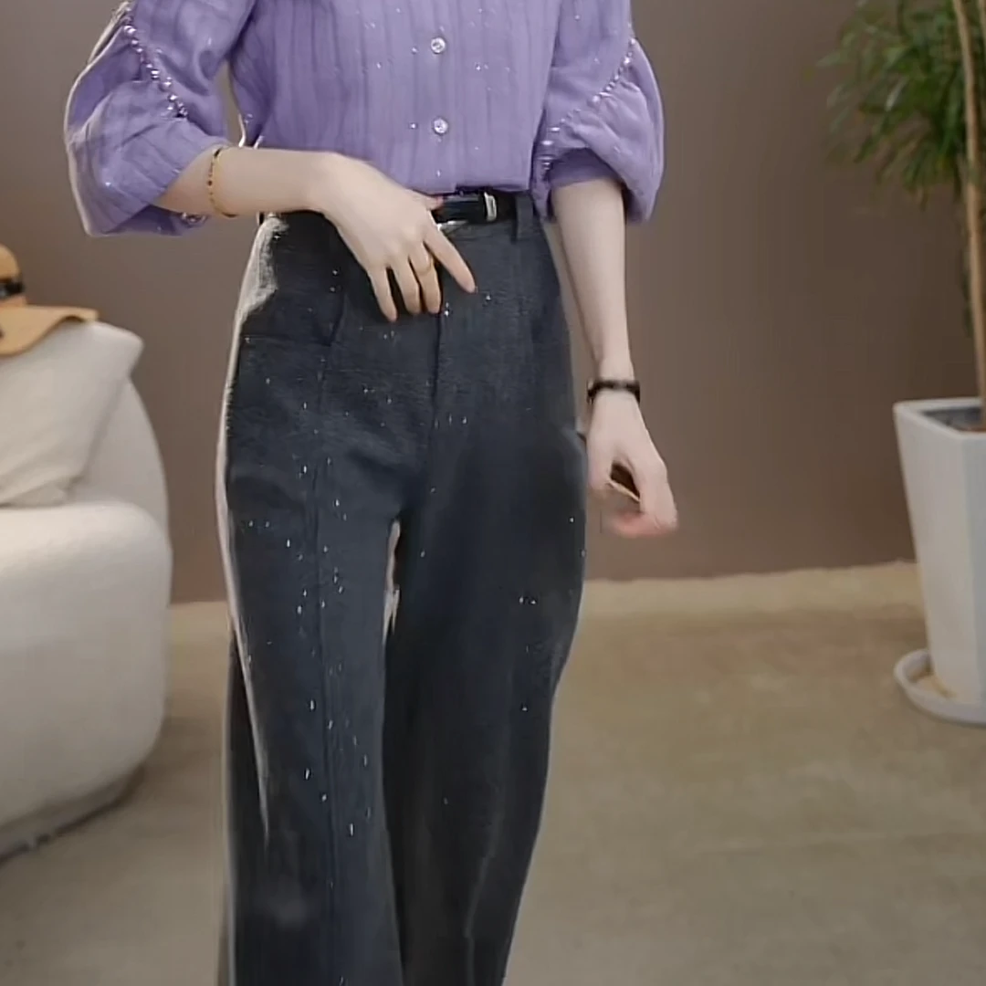 冬季简约洋气时尚潮流气质裤女高腰阔腿裤夏季长裤百搭秋冬长裤