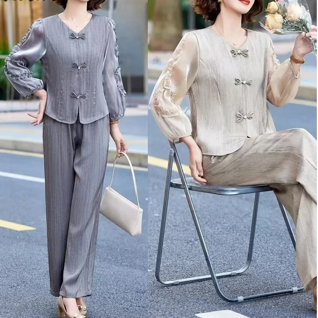 时尚套装中老年妈妈装2025夏季新款新中式盘扣减龄显瘦两件套