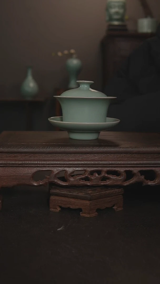 摆件瓷仿古手工三才盖碗