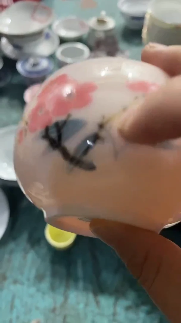 摆件陶红稀土翠竹红梅禅定杯