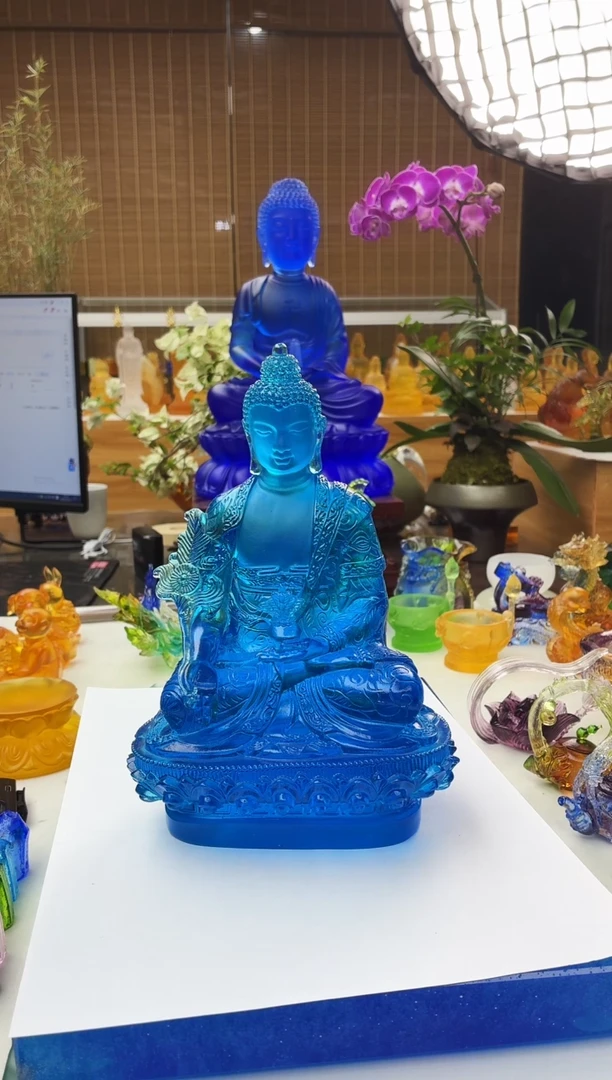 手工艺品琉璃蓝色药师佛21公分