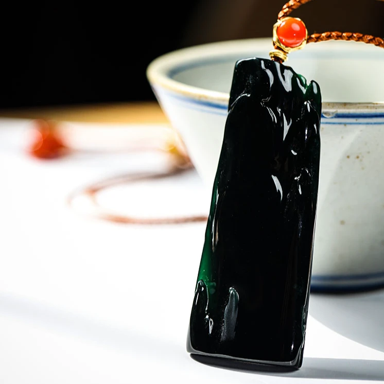 【庄家翡翠】山川悟道 天然翡翠吊坠墨翠挂件翡翠定制收藏送礼