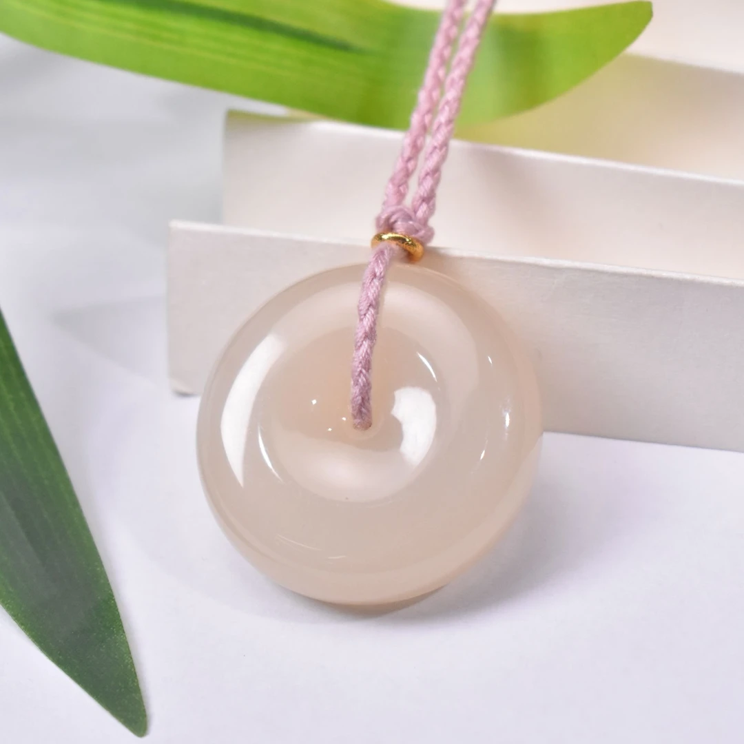 【缺货】和田玉藕粉平安扣多样性发一  34*11 FEB0054