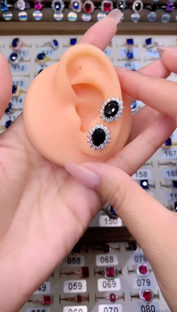 蓝宝石耳饰银S925镶嵌山蓝79白