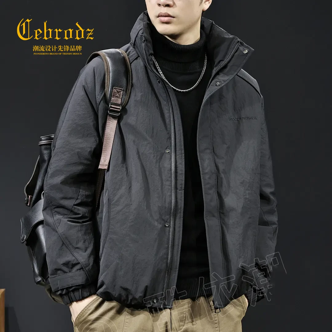 法国Cebrodz高端复古立领羽绒服男冬季新款保暖工装外套大码宽松