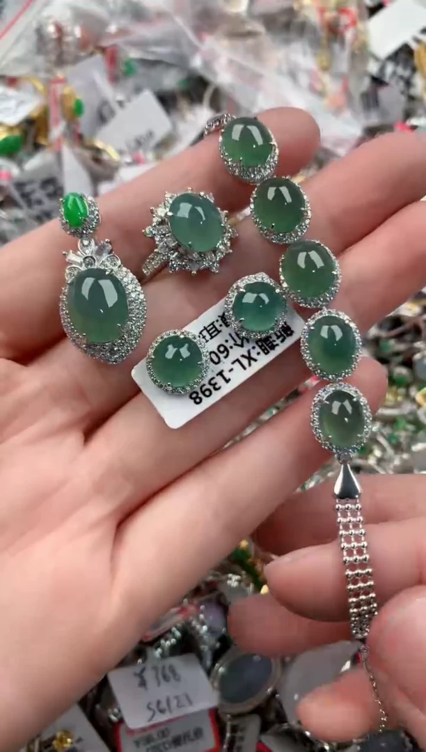 银S925镶嵌戒指翡翠666----6