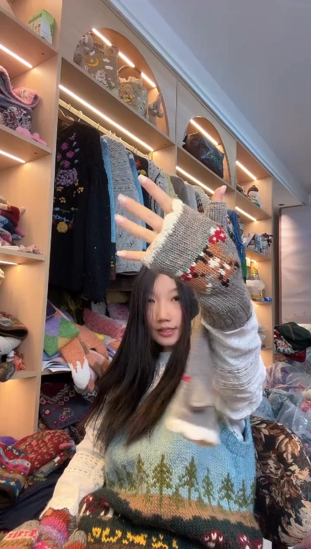 羊毛美利奴灰色狐狸半指手套