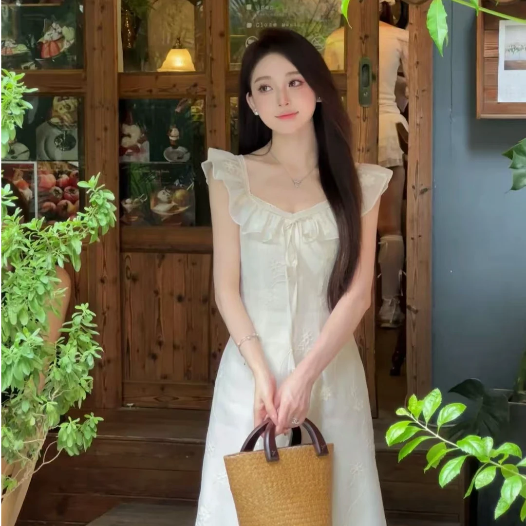 连衣裙法式A字裙蕾丝旗袍做旧长款拼接初恋夏季长裙
