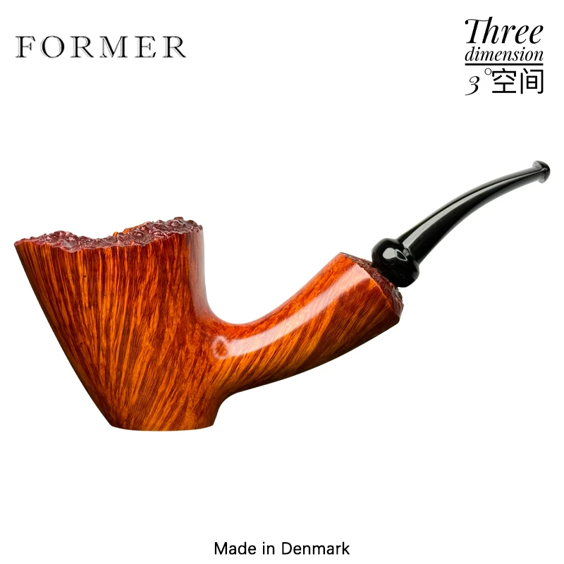 Former丹麦大师佛么火焰纹光面斗口瘤皮桌斗自由式手工石楠木烟斗