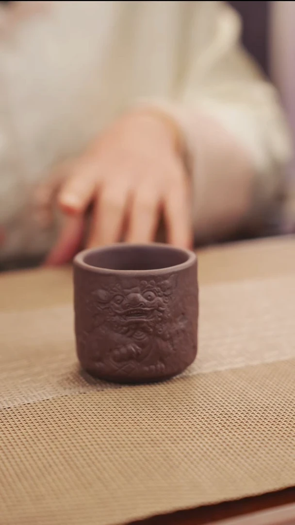 原矿天青紫泥喜狮主人杯7