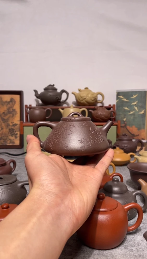 茶壶紫砂大水潭天青手工泥子冶石瓢230cc 电窑