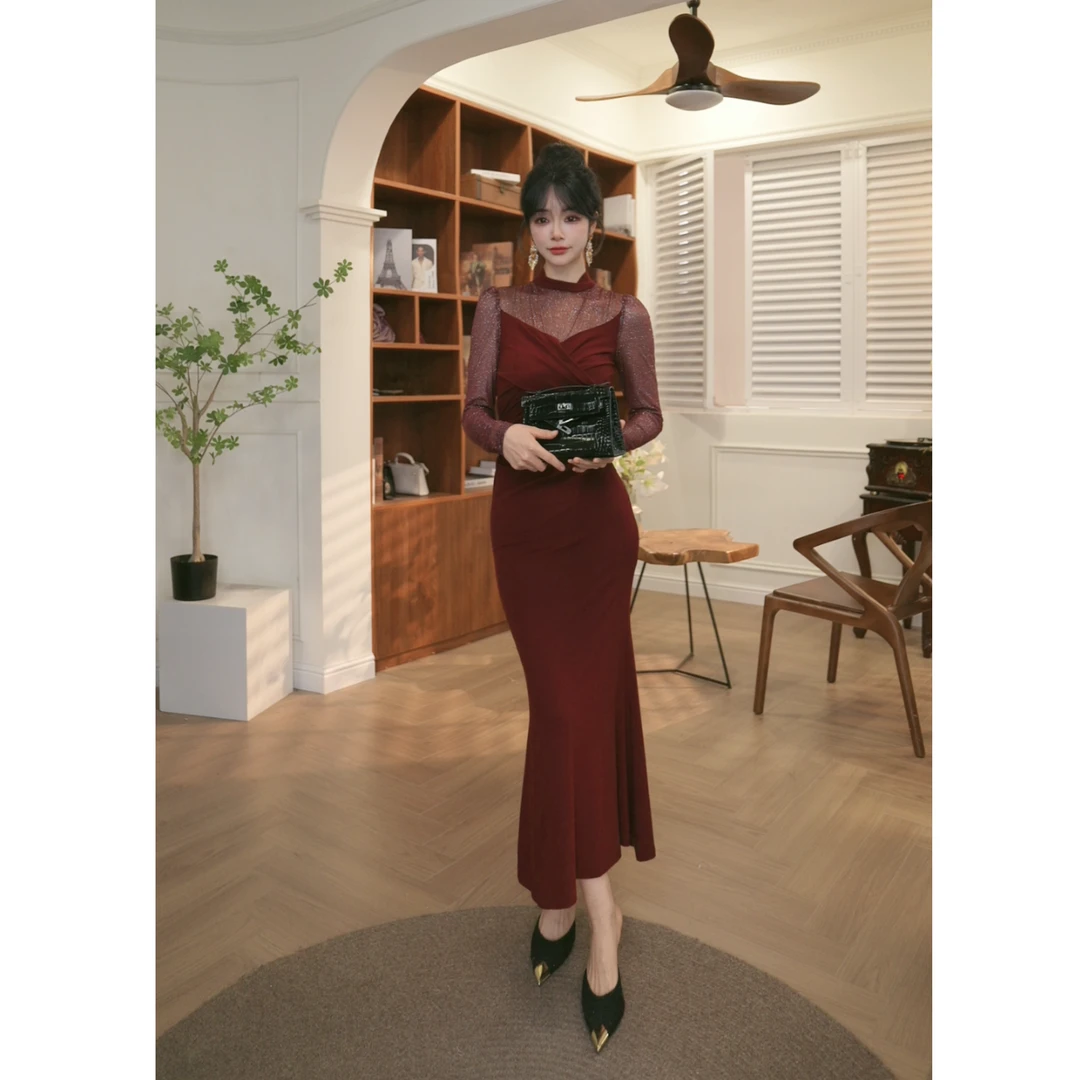 【JANE·简】2025春季新款女装轻熟风气质V领收腰连衣裙80407