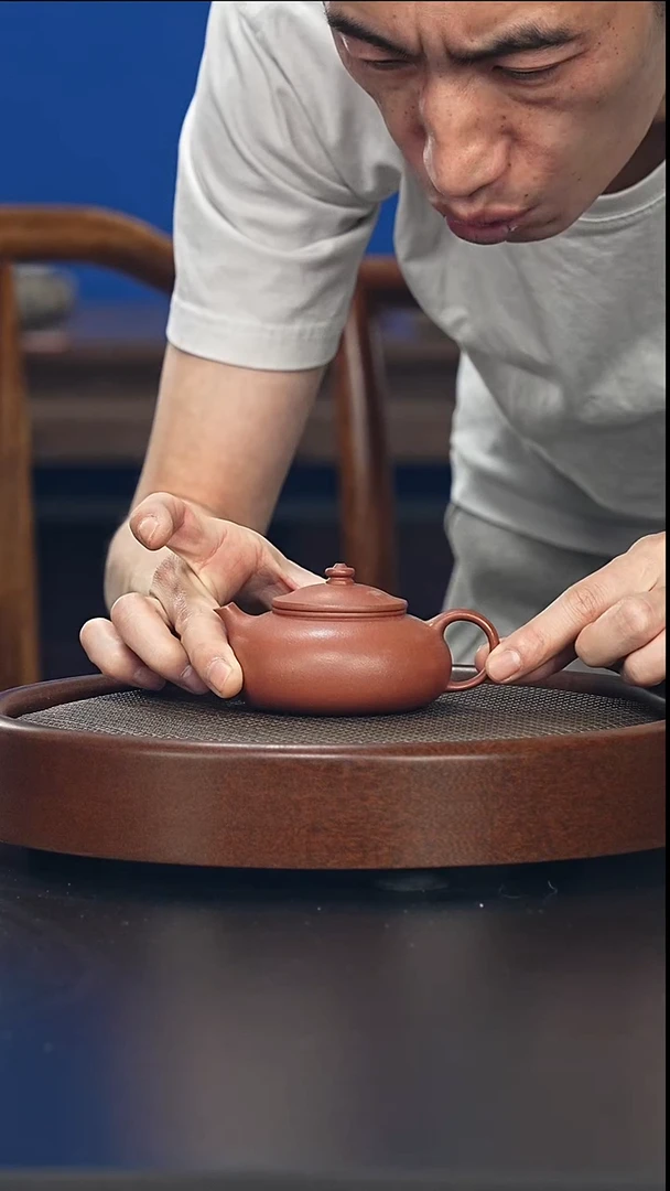 茶壶紫砂寒江-老红泥-全手工微微瑕