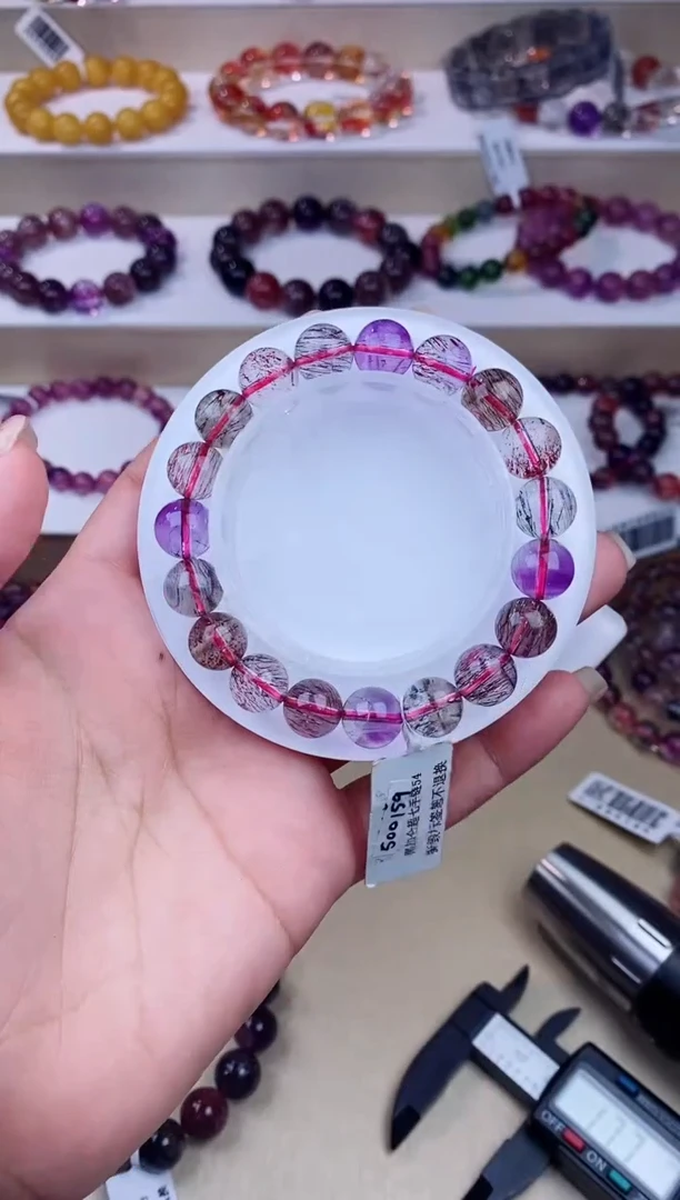 未镶嵌手链水晶黑加仑超七单圈10m+