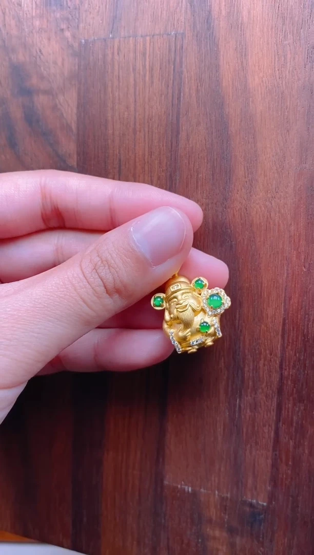 【闪购商品】翡翠吊坠(不含链)银S925镶嵌金色财神