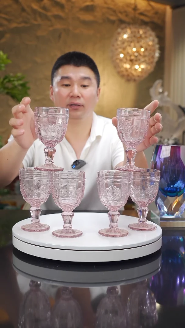 琉璃手工艺品福利紫色高脚杯一套六只