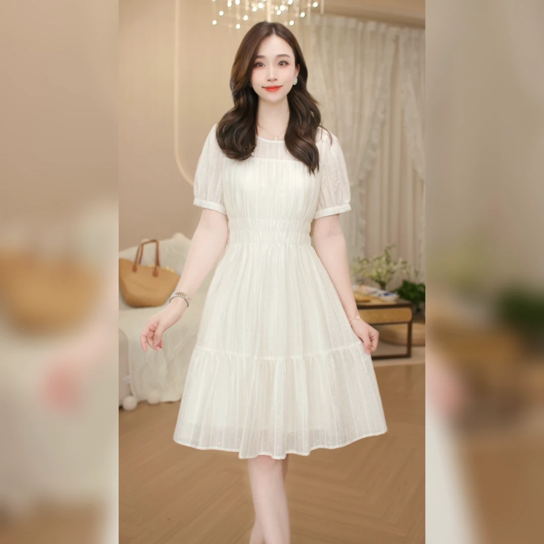 夏季显瘦长裙新款《温柔》白色轻薄法式收腰显瘦气质时尚甜美长裙