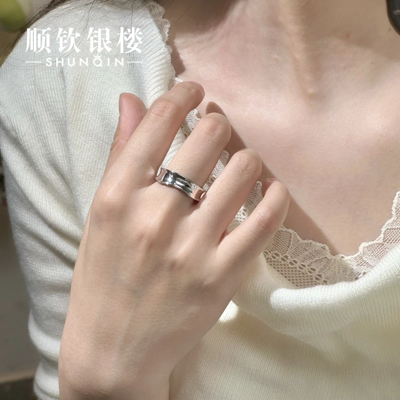 顺钦银楼 925银戒指 【绿意戒指】S925银时尚冷淡风个性银戒指