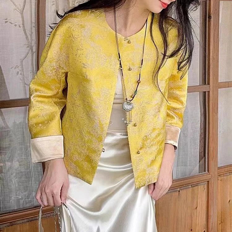 2025春季新款新中式外套人丝提花减龄上衣短款时尚复古中国风