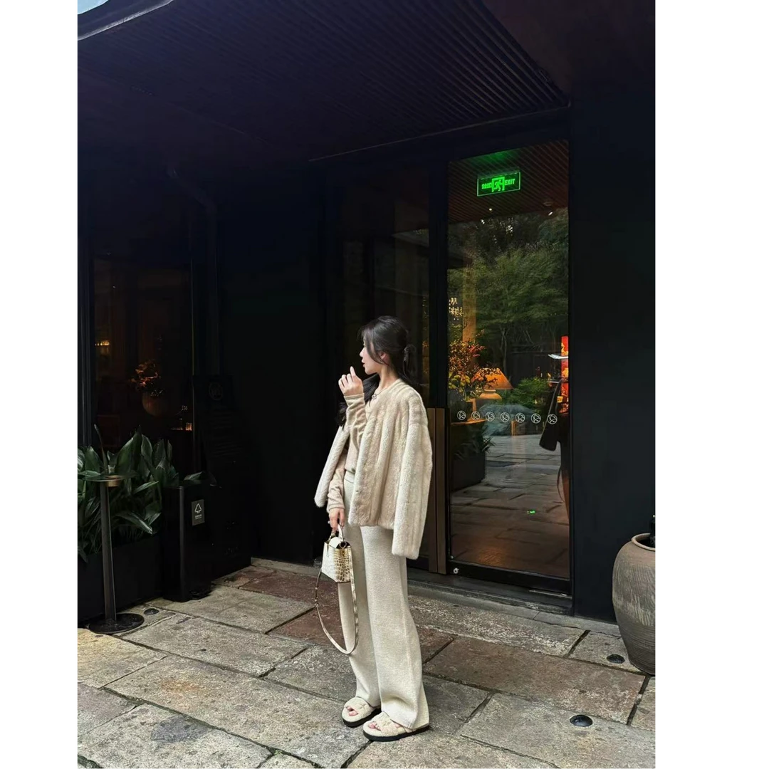 syna希娜 自由假期 松紧腰简约百搭直筒休闲裤-四色羊绒裤