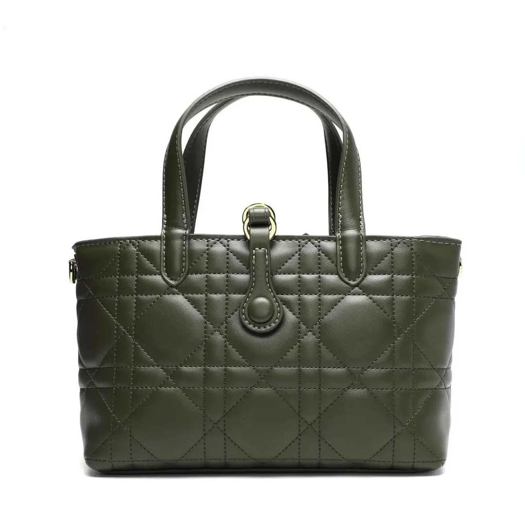 高级绣线菱格轻奢时尚女士新款手提包百搭单肩斜挎包-C8252墨绿色