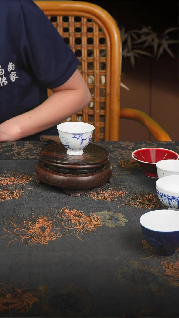 湘妃品茗杯 景德镇手工手绘瓷器