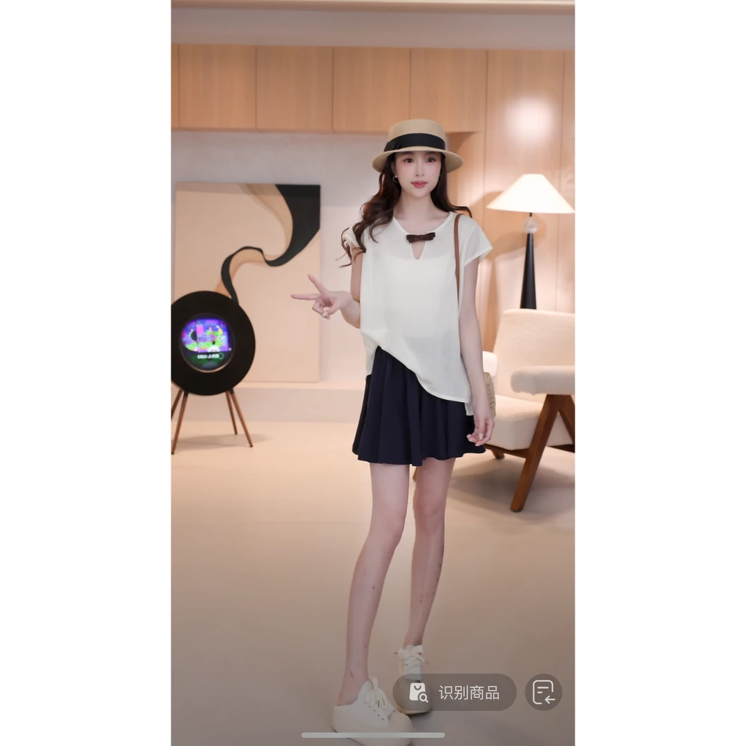 C06059设计感气质宽松开叉薄款微透小V领镂空蝴蝶结针织衫