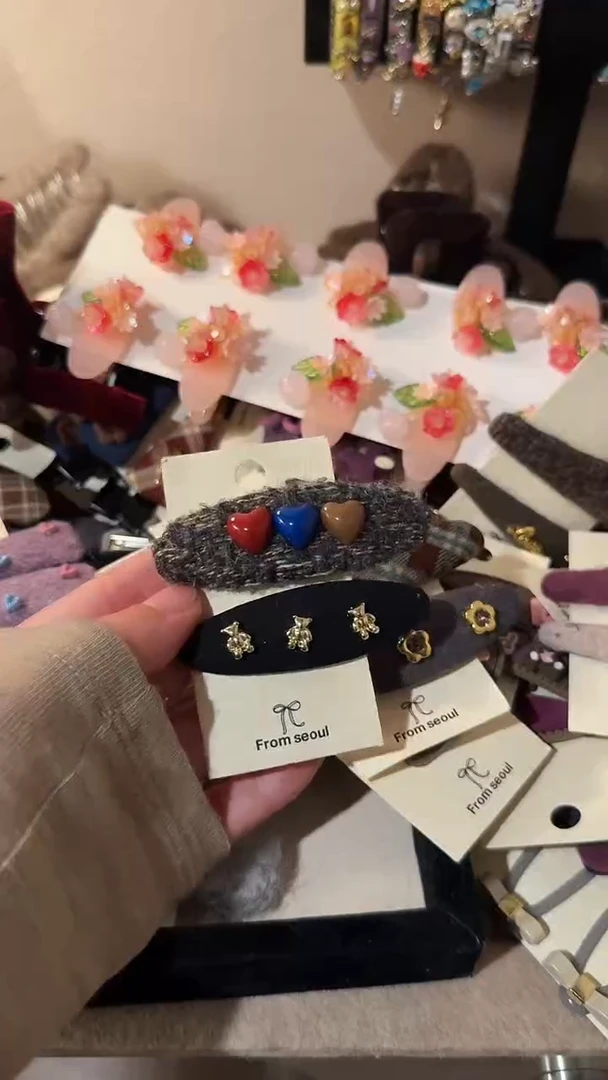 合金布艺小熊爱心发夹