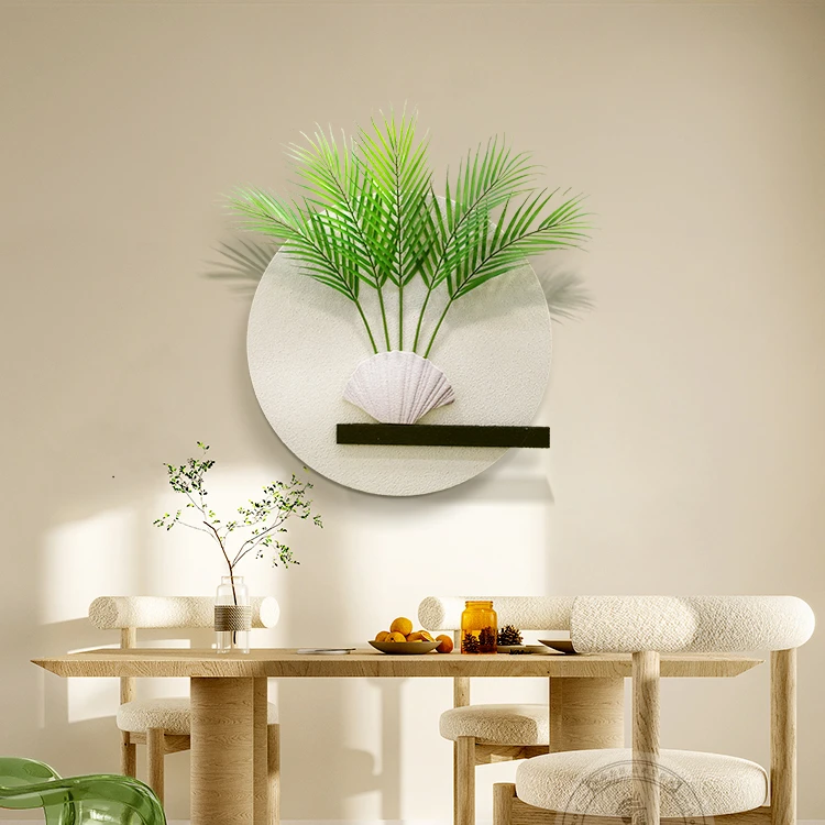 【遇见】奶油风餐厅装饰画高级感砂岩画绿植客厅圆形沙发背景墙挂画