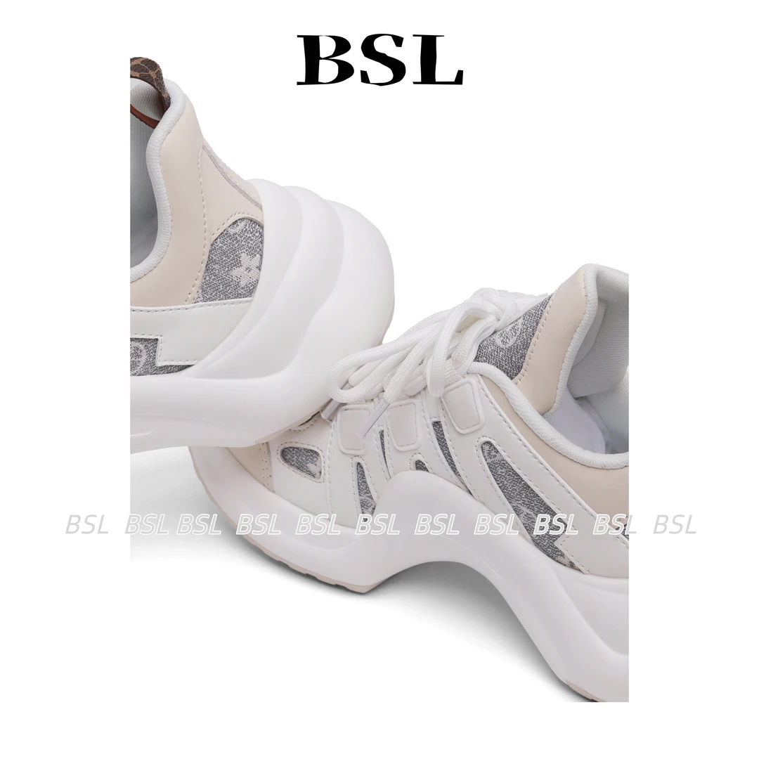 BSL “小蛮腰”秋季轻薄网面老爹鞋软底弓形厚底小个子增高真皮透气