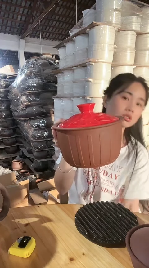 紫砂陶瓷瑕疵紫砂猪油罐红盖打磨5379