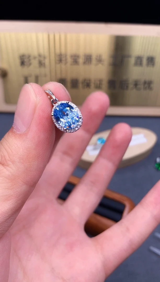 海蓝宝石颈饰银S925镶嵌6562