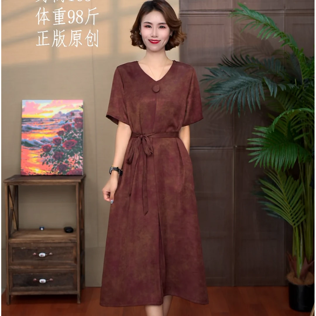 8565[品尚]春夏装新款一粒扣V领气质显瘦百搭宽松大码连衣裙女裙