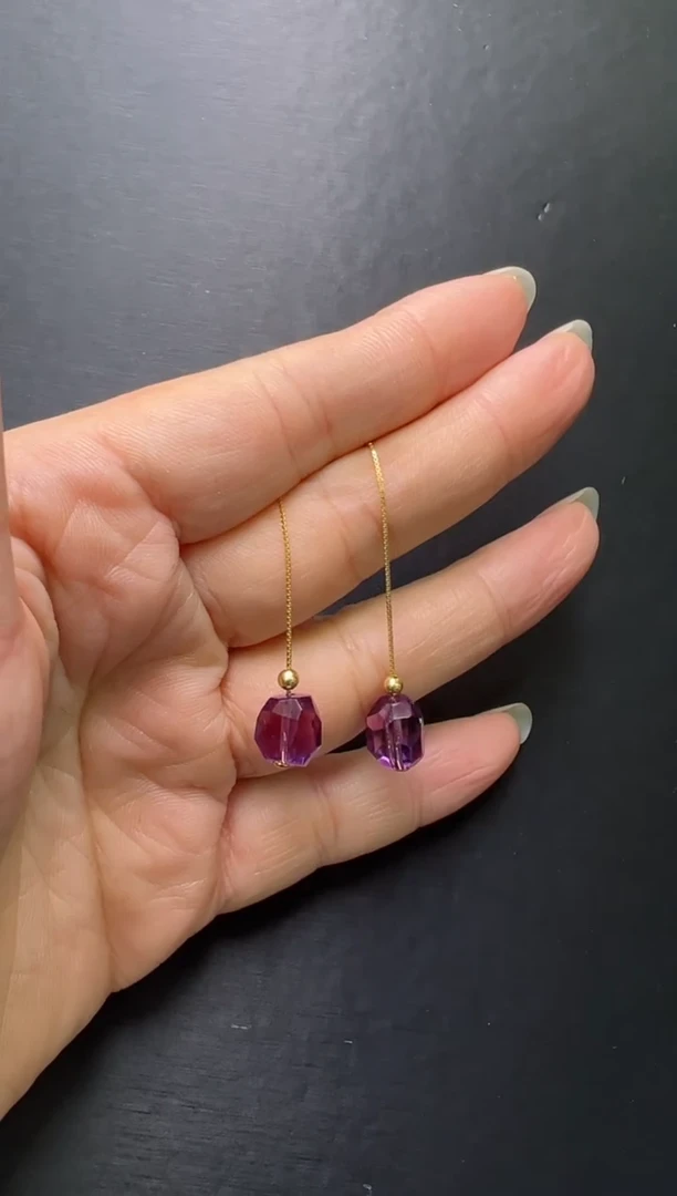 【闪购商品】水晶耳勾未镶嵌紫水晶切面耳线  Z20074