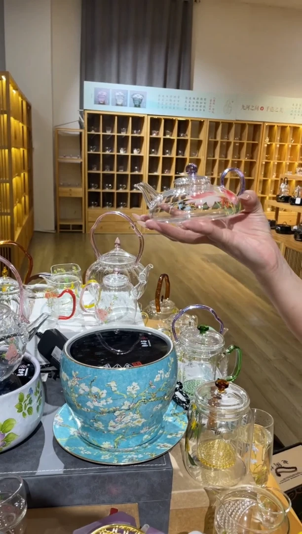 手工艺品玻璃悠然小壶紫把荷花