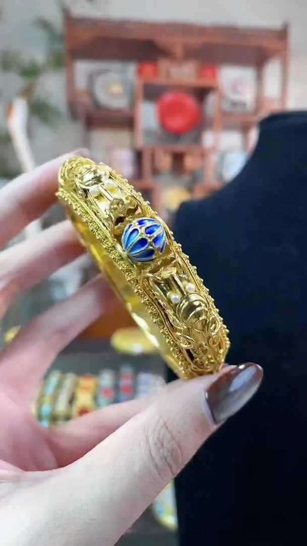 岁**然 非遗手工花丝镶嵌镯子